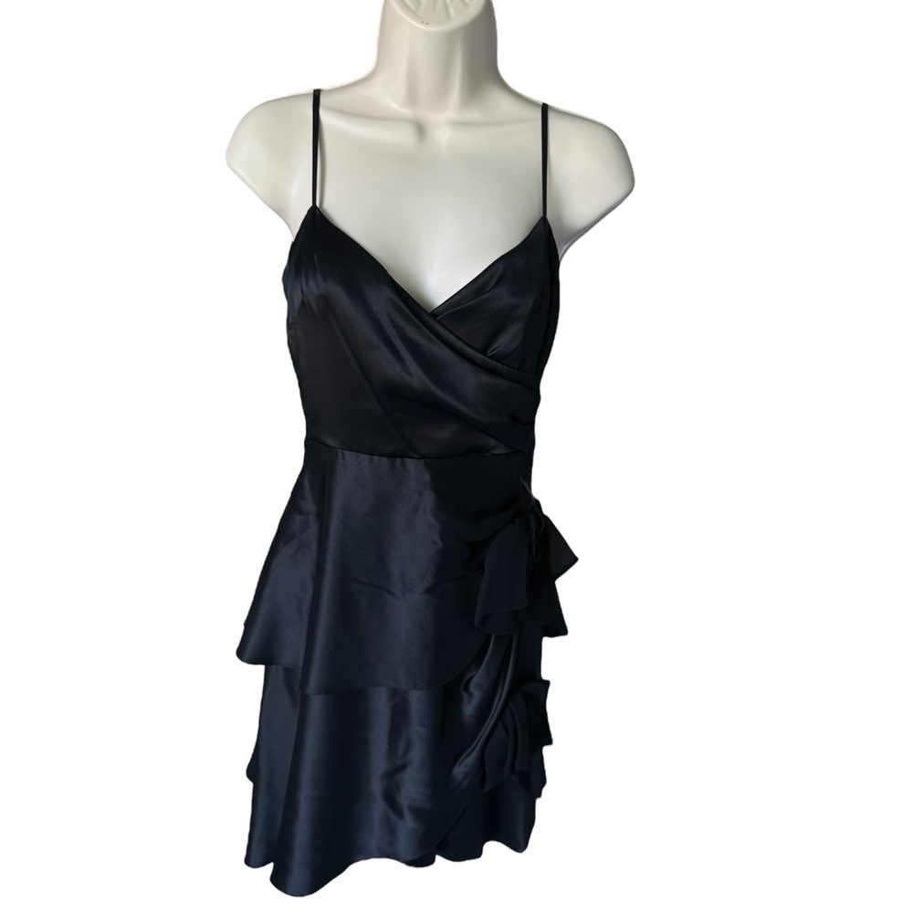 Vintage Betsey Johnson Black Satin Ruffle Mini Dress